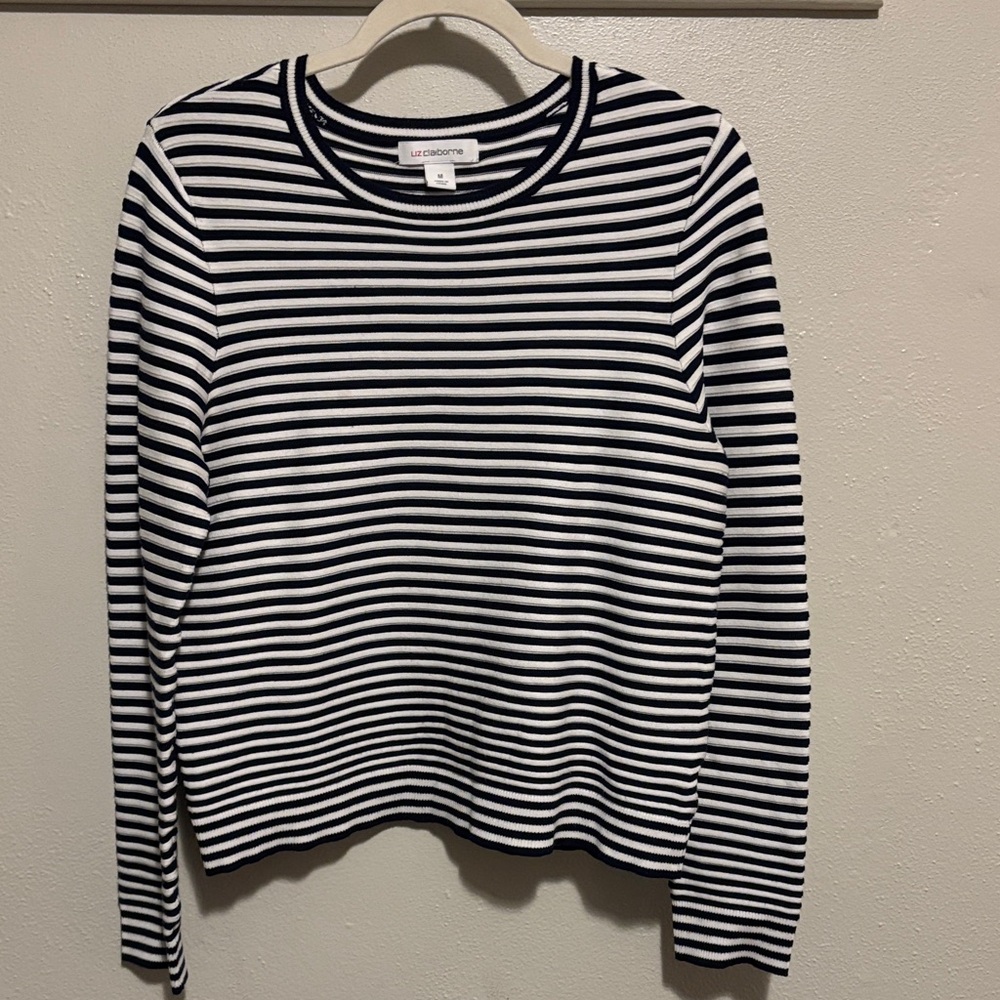 Liz Claiborne Navy and White Striped Top